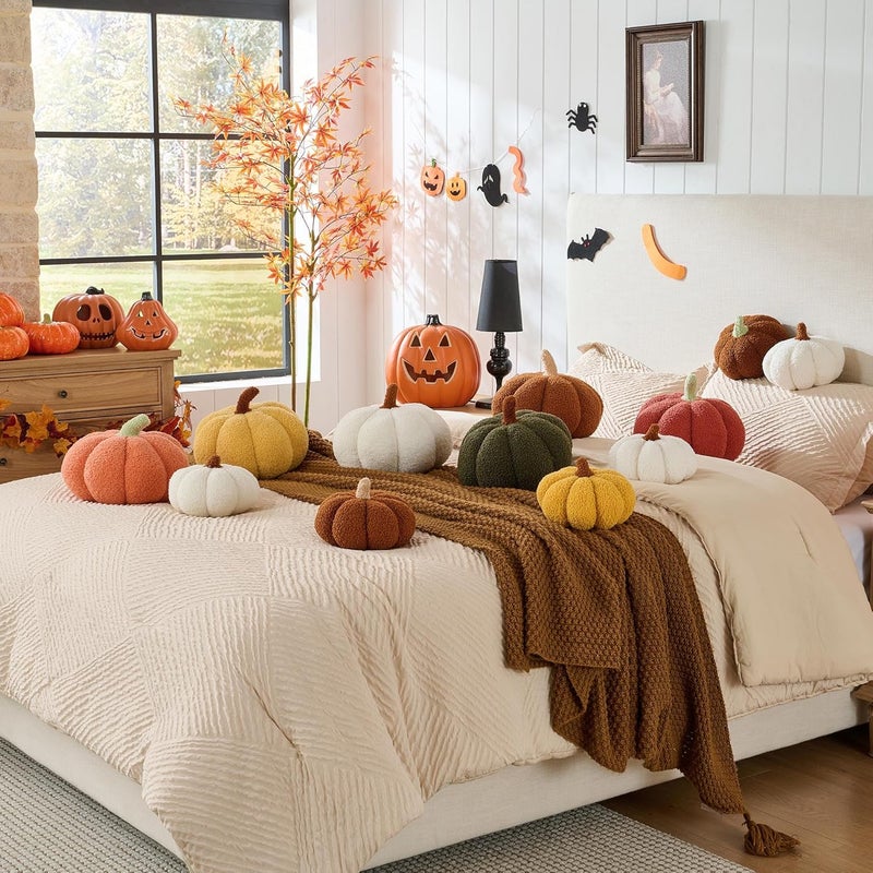 CANGHI Fall Pumpkin Pillow Brown Simulated Pumpkin Shaped Pillow Halloween Decoration Throw Pillows Fluffy Plush Pumpkin Pillows Cushion Decor for Fall Thanksgiving Halloween Bedroom Sofa Couch - Image 4